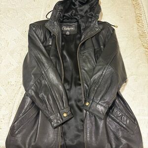 Jet Black Leather Hooded Jacket by Colebrook & CO